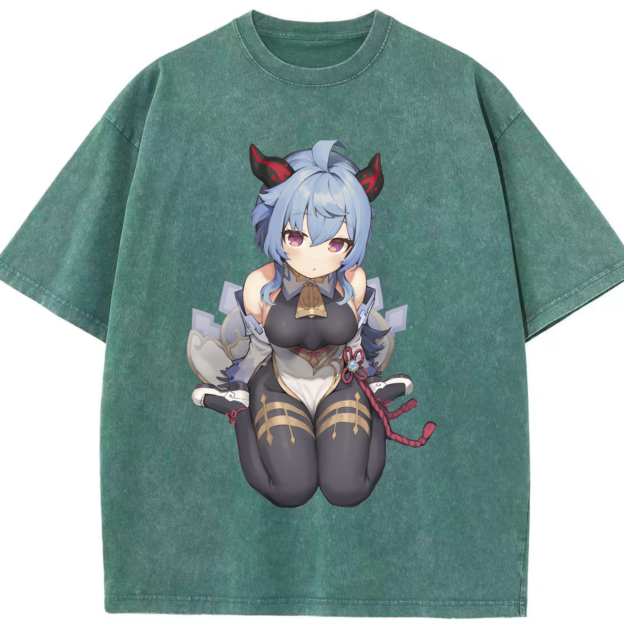 げんし神 甘雨 かんう genshin Ganyu 綿100% ヴィンテージ風 半袖Tシャツ（フロントプリント）
